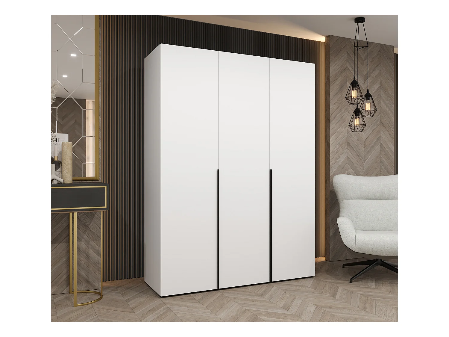 Armoire à portes battantes Alicante 1 202/150/52 3 portes (blanc/noir)