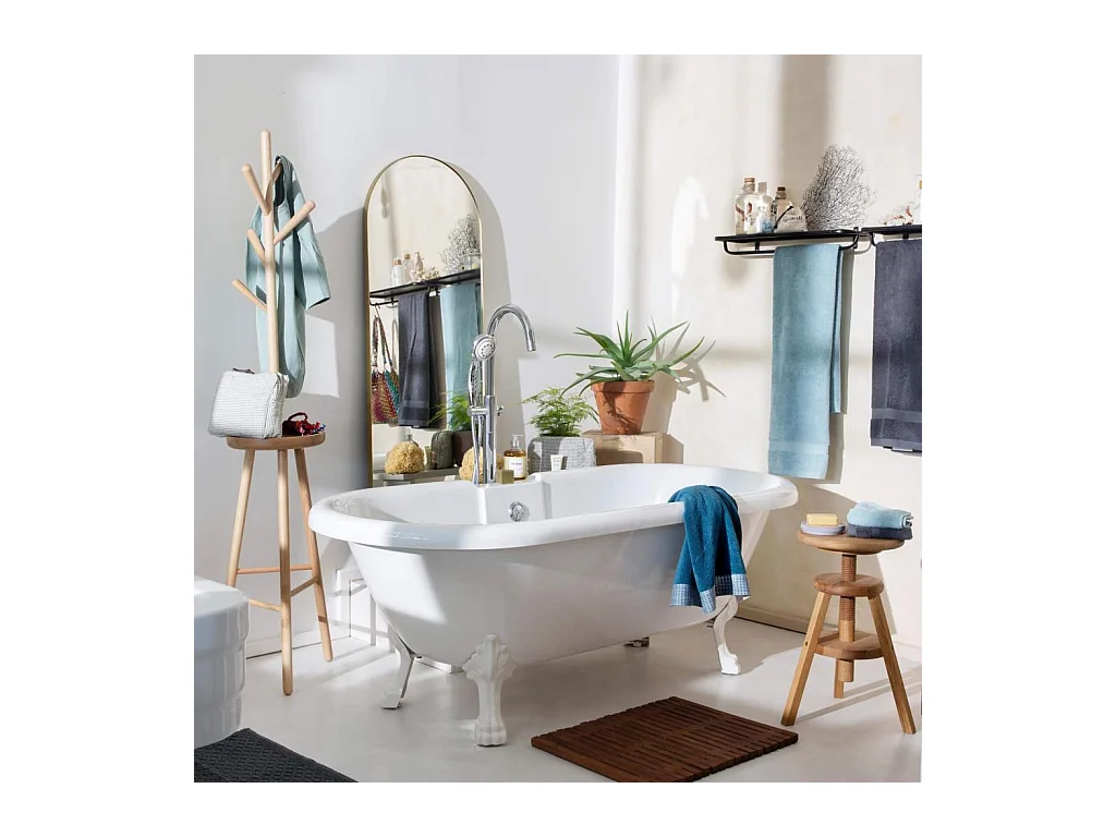 Habitat - Tapis de bain caillebotis en bois - 45 x 59 cm - Naturel foncé - Papua