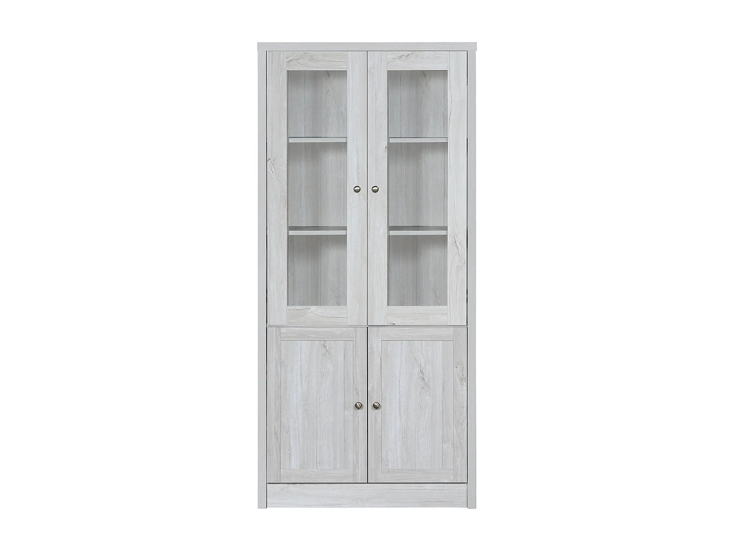 Vitrine moderne 80x34x171 cm - Extérieur en bois, portes en verre, 2 portes en bois et poignées en laiton