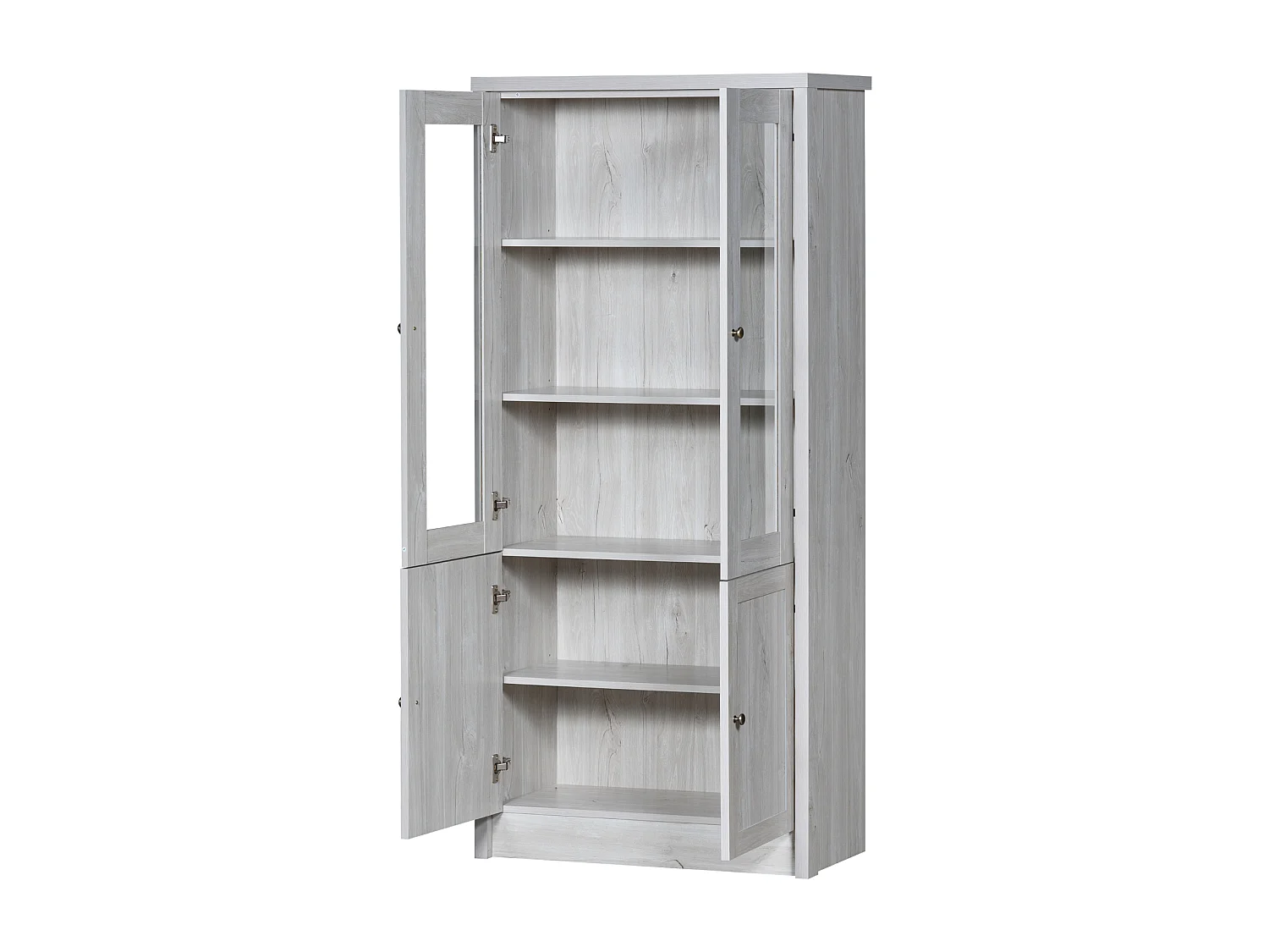 Vitrine moderne 80x34x171 cm - Extérieur en bois, portes en verre, 2 portes en bois et poignées en laiton