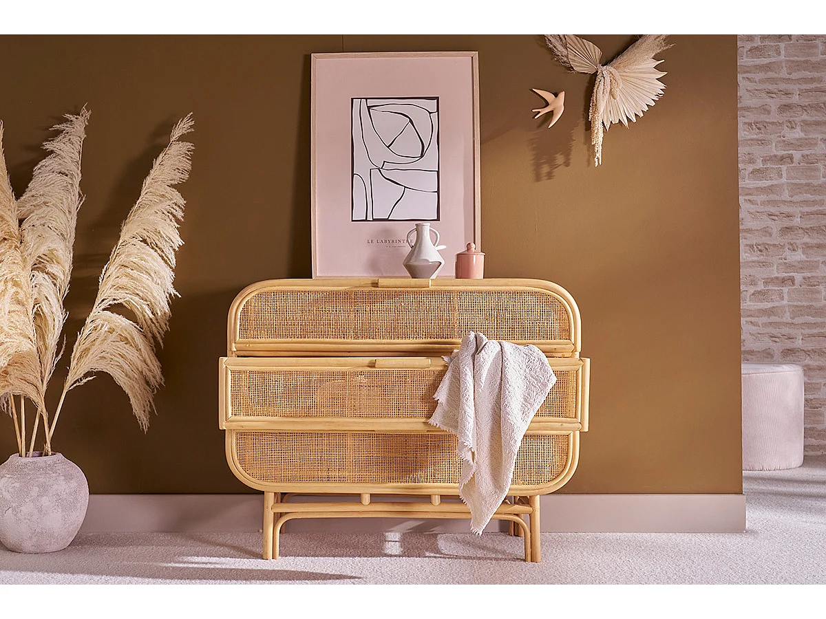Commode en rotin 3 tiroirs L100 cm LUWAK