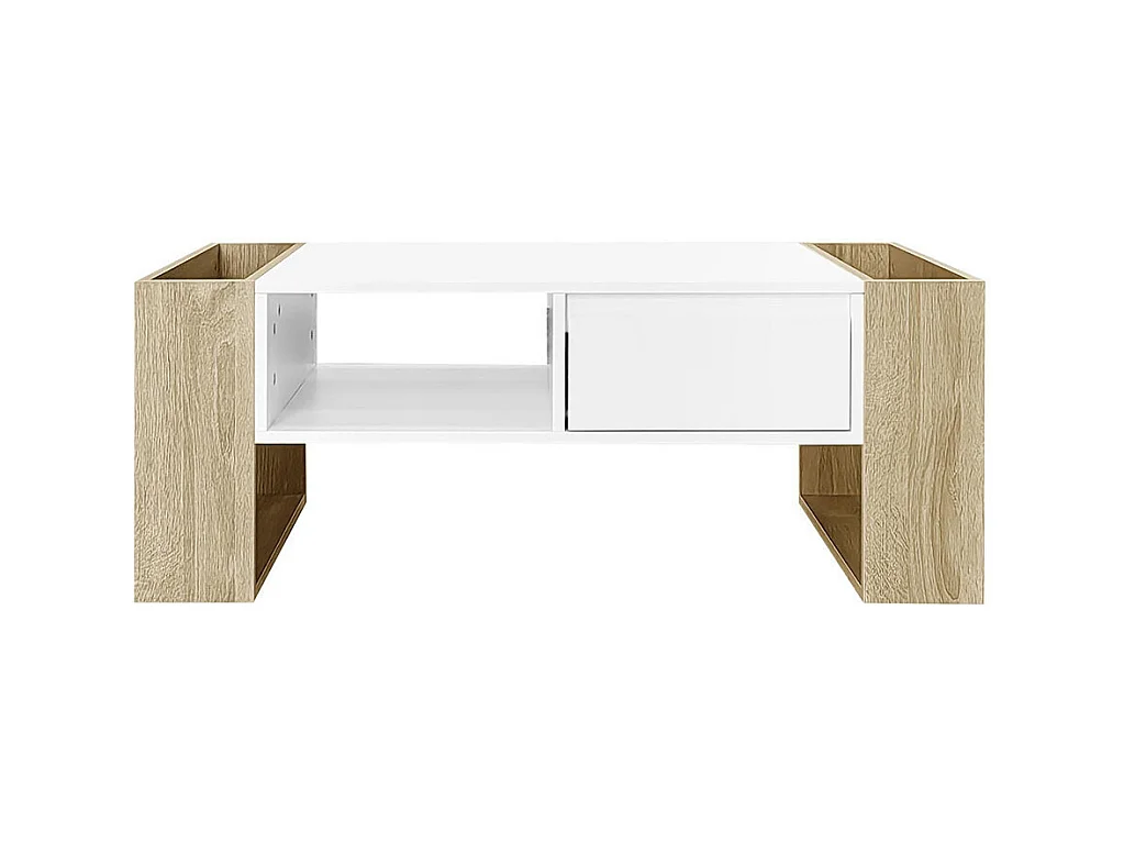 Table basse moderne 105 x 60 x 40 cm - Partiellement brillante, avec tiroirs et compartiments ouverts