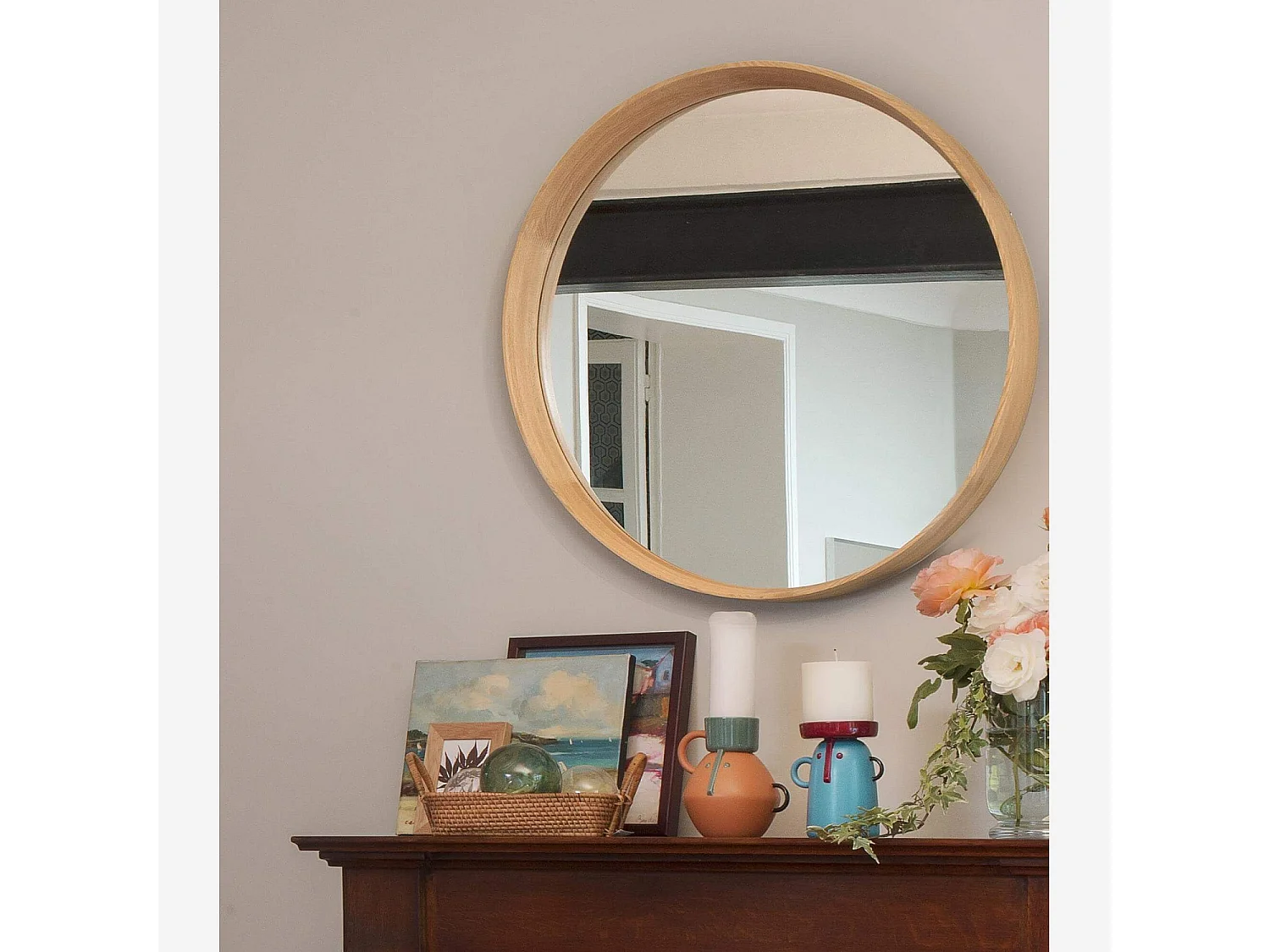 Habitat - Miroir rond 84 cm en chêne - Neptune