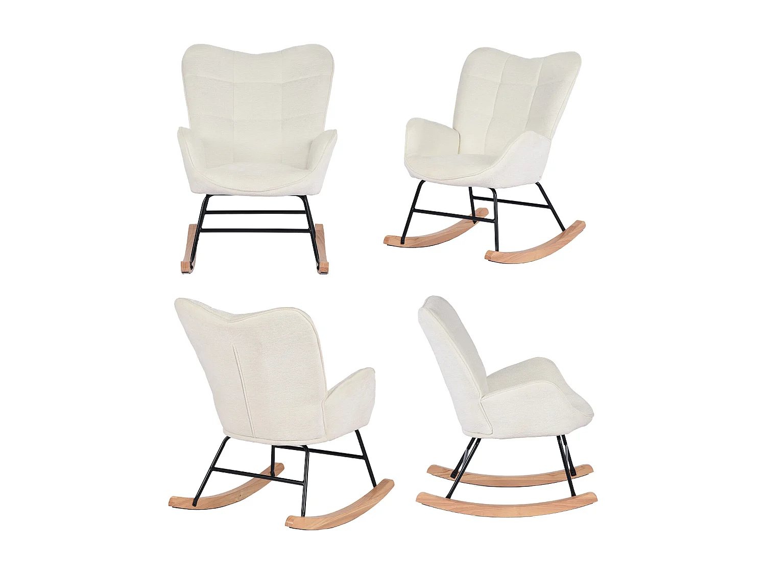 Fauteuil à bascule rocking chair à dossier moyen en tissu chenille style scandinave,KANASROCK