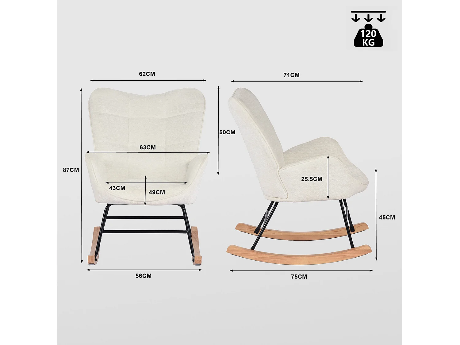Fauteuil à bascule rocking chair à dossier moyen en tissu chenille style scandinave,KANASROCK
