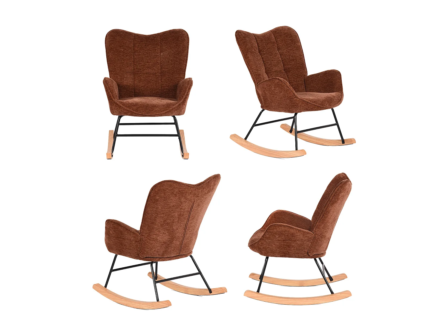 Fauteuil à bascule rocking chair à dossier moyen en tissu chenille style scandinave,KANASROCK