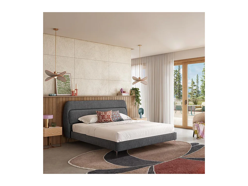 Habitat - Lit 160 x 200 cm en tissu - Gris galet - Izmir