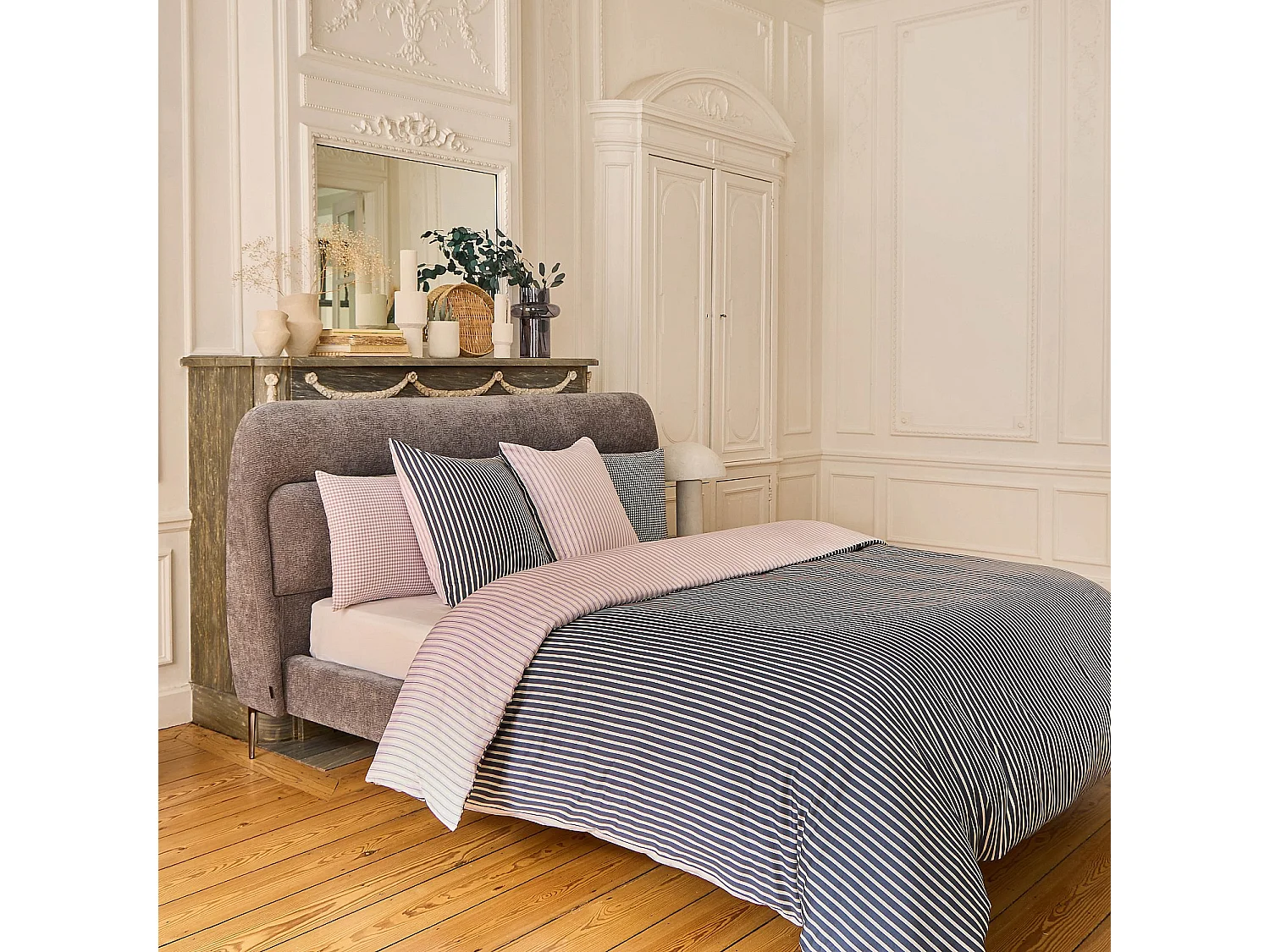 Lit 160 x 200 cm en tissu - Gris galet