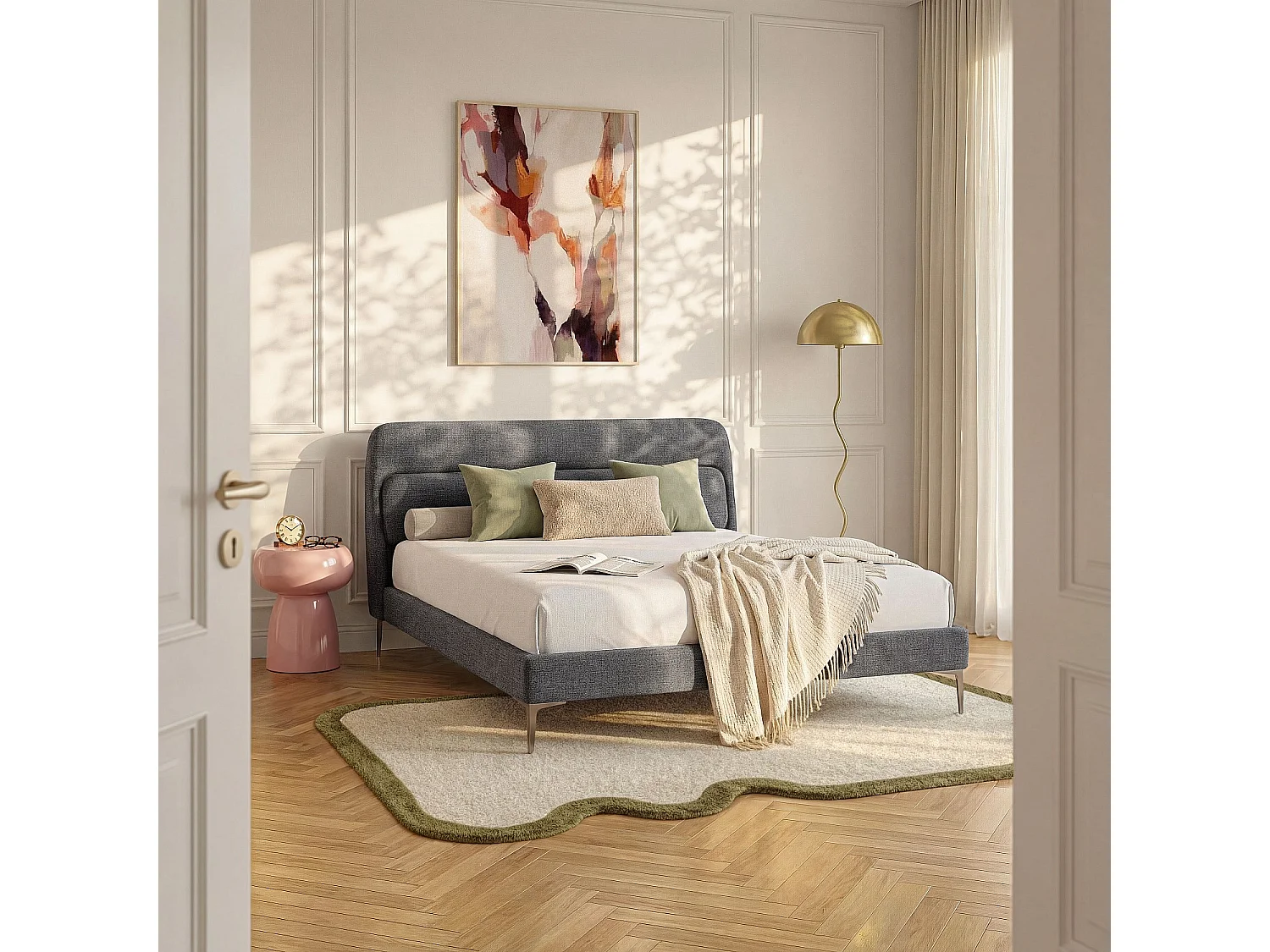 Habitat - Lit 160 x 200 cm en tissu - Gris galet - Izmir
