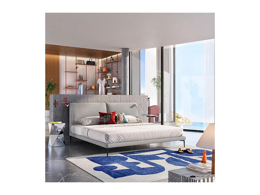 Habitat - Lit 180 x 200 cm en tissu - Gris perle - Softy