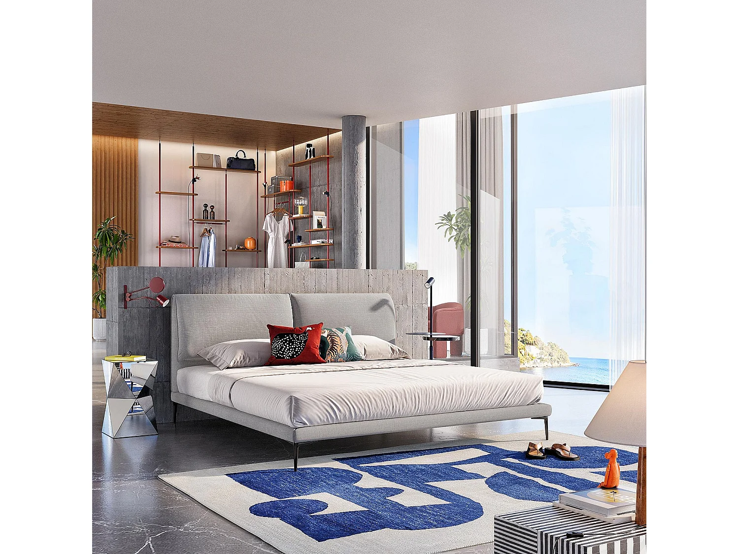 Habitat - Lit 180 x 200 cm en tissu - Gris perle - Softy