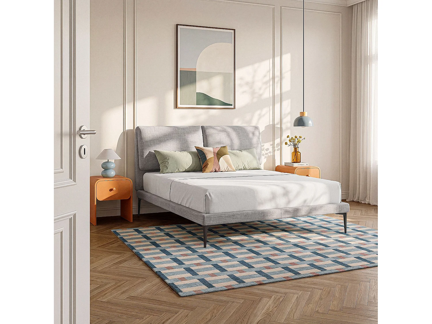 Lit 180 x 200 cm en tissu - Gris perle