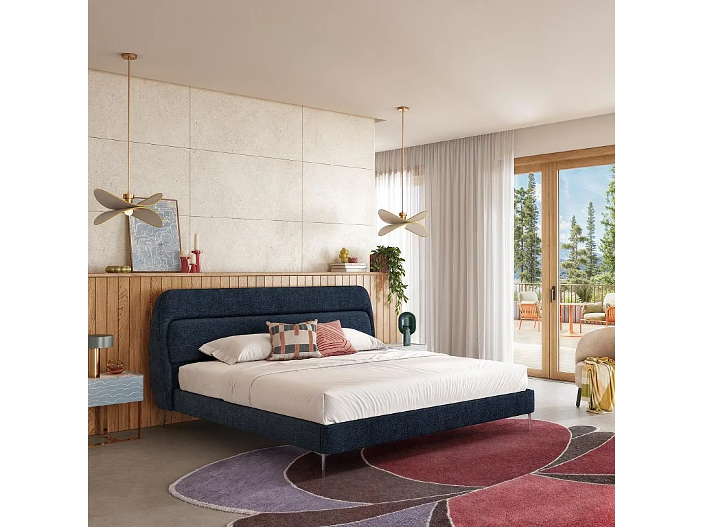 Habitat - Lit 180 x 200 cm en tissu - Bleu nuit - Izmir