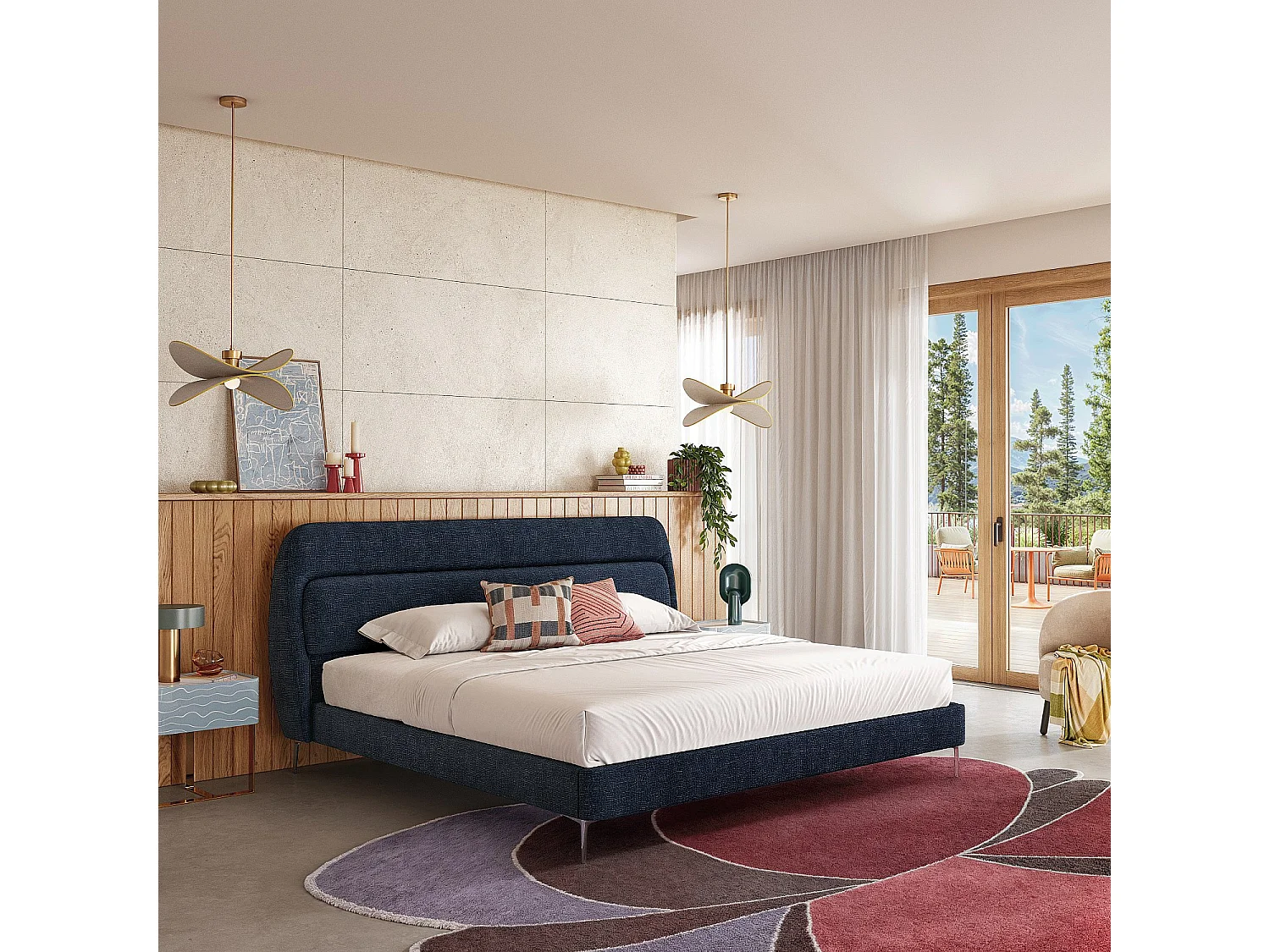 Habitat - Lit 180 x 200 cm en tissu - Bleu nuit - Izmir