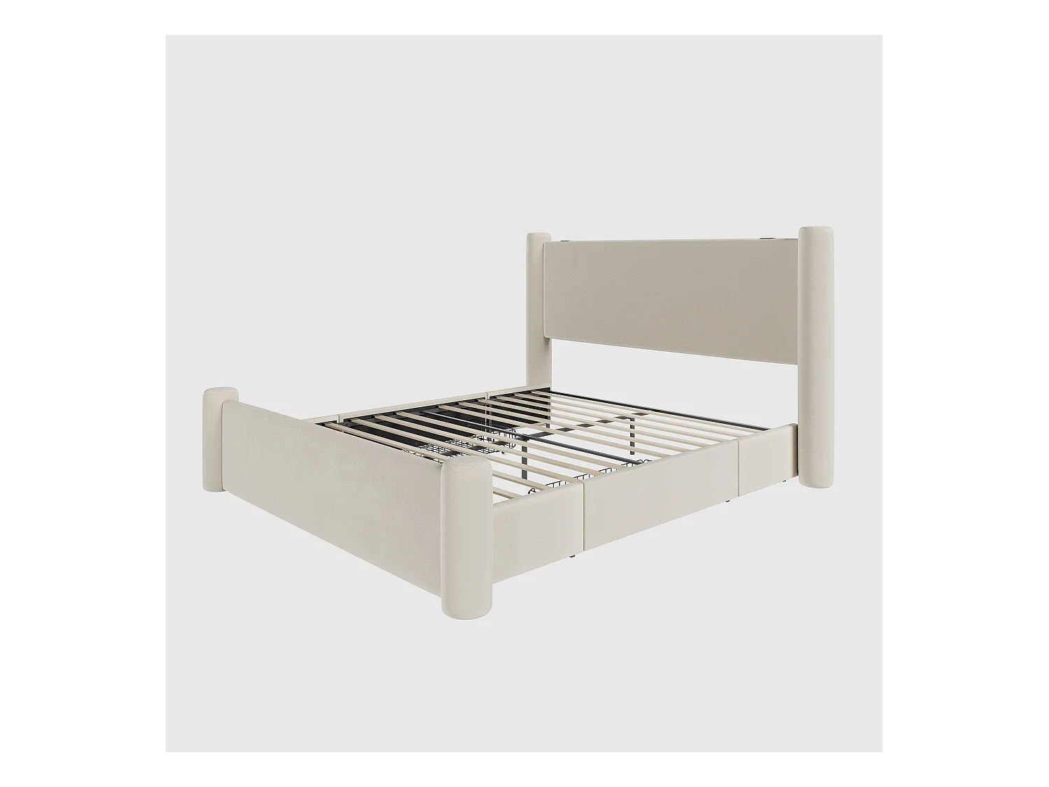 Lit rembourré 140x200 cm, design moderne, colonne 3D, 2 tiroirs de rangement et port USB intégré,Beige