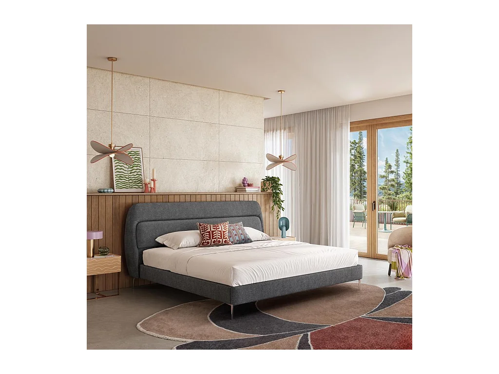 Habitat - Lit 180 x 200 cm en tissu - Gris galet - Izmir