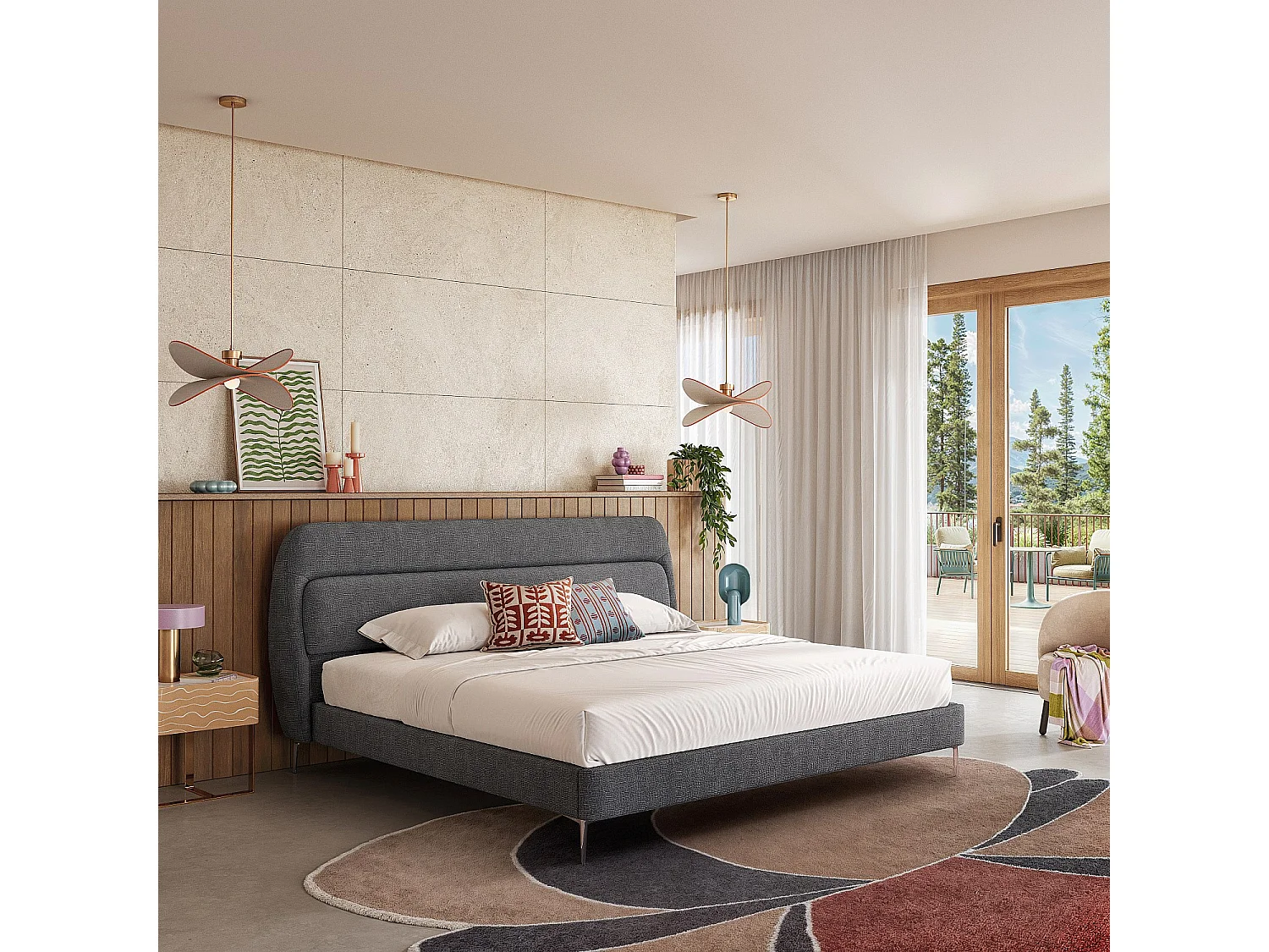 Lit 180 x 200 cm en tissu - Gris galet