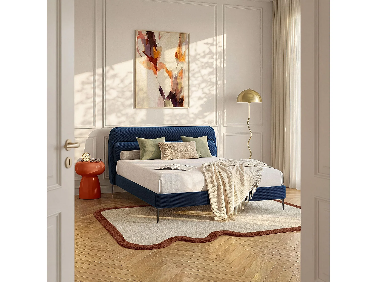 Habitat - Lit 160 x 200 cm en tissu 3D - Bleu marine - Izmir