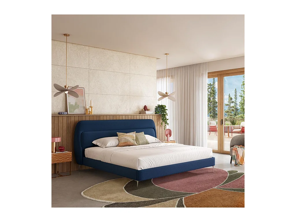 Habitat - Lit 180 x 200 cm en tissu 3D - Bleu marine - Izmir