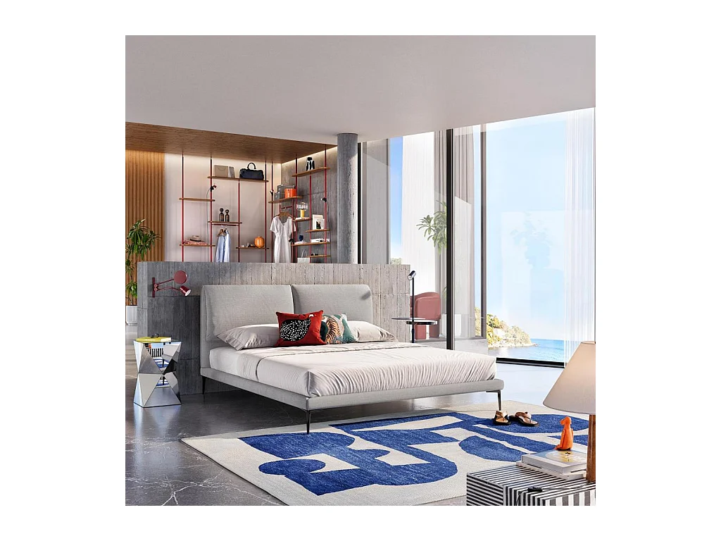 Habitat - Lit 160 x 200 cm en tissu - Gris perle - Softy