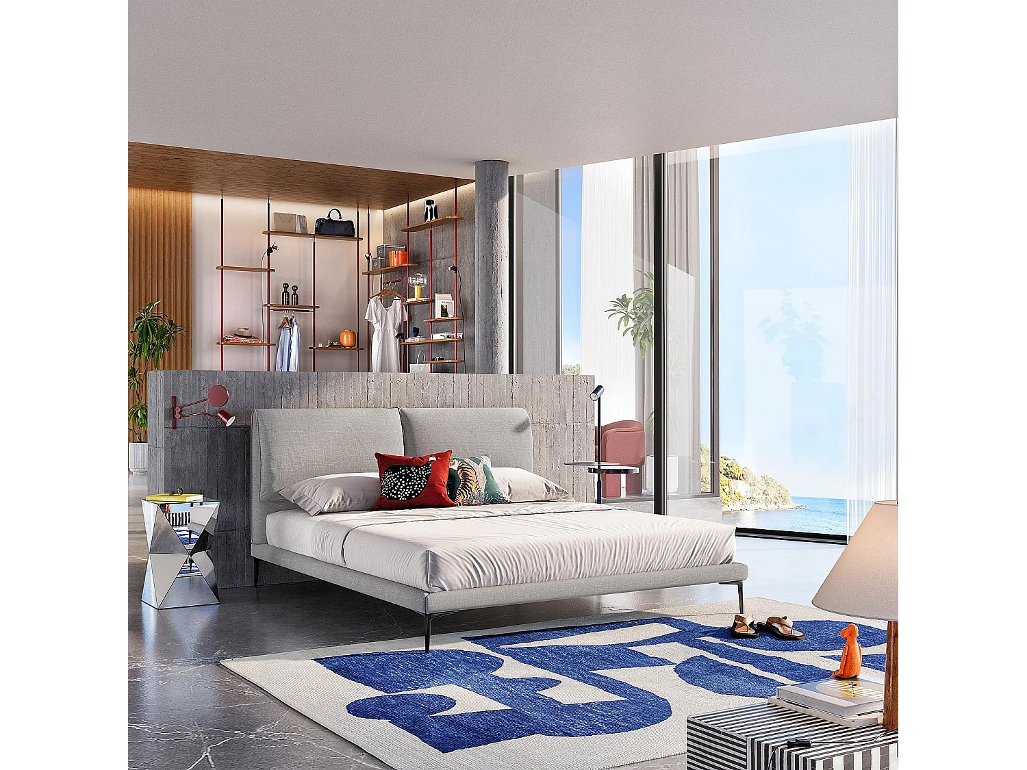 Lit 160 x 200 cm en tissu - Gris perle