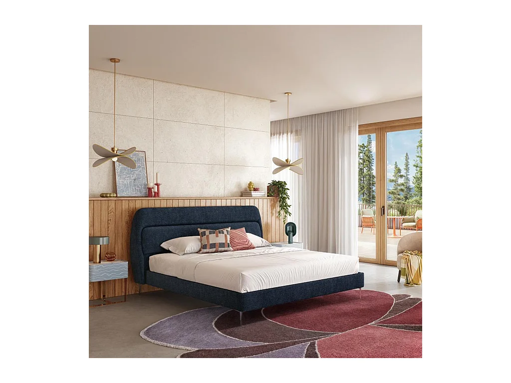 Habitat - Lit 160 x 200 cm en tissu - Bleu nuit - Izmir