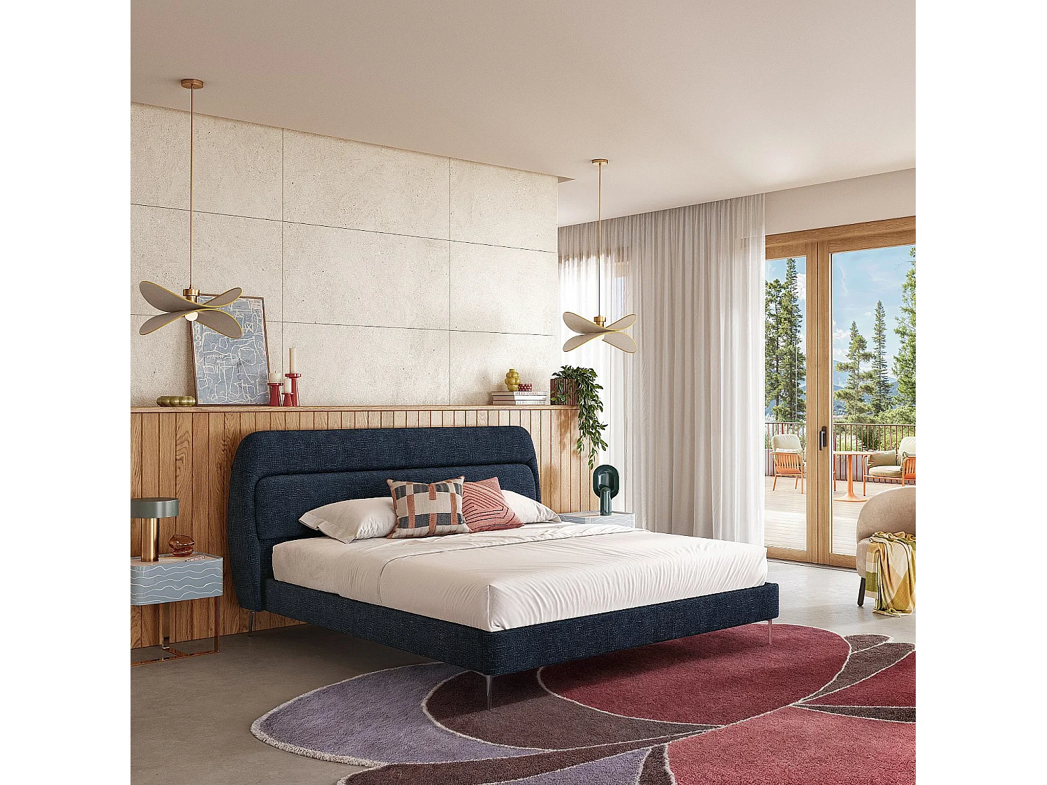 Habitat - Lit 160 x 200 cm en tissu - Bleu nuit - Izmir