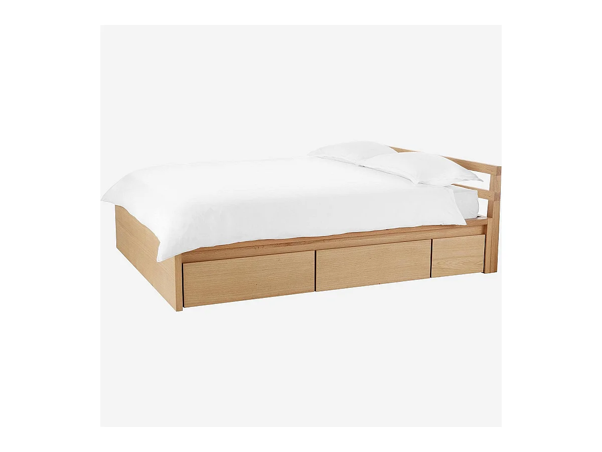 Habitat - Lit 160 x 200 cm avec rangements en chêne - Naturel - Adams II