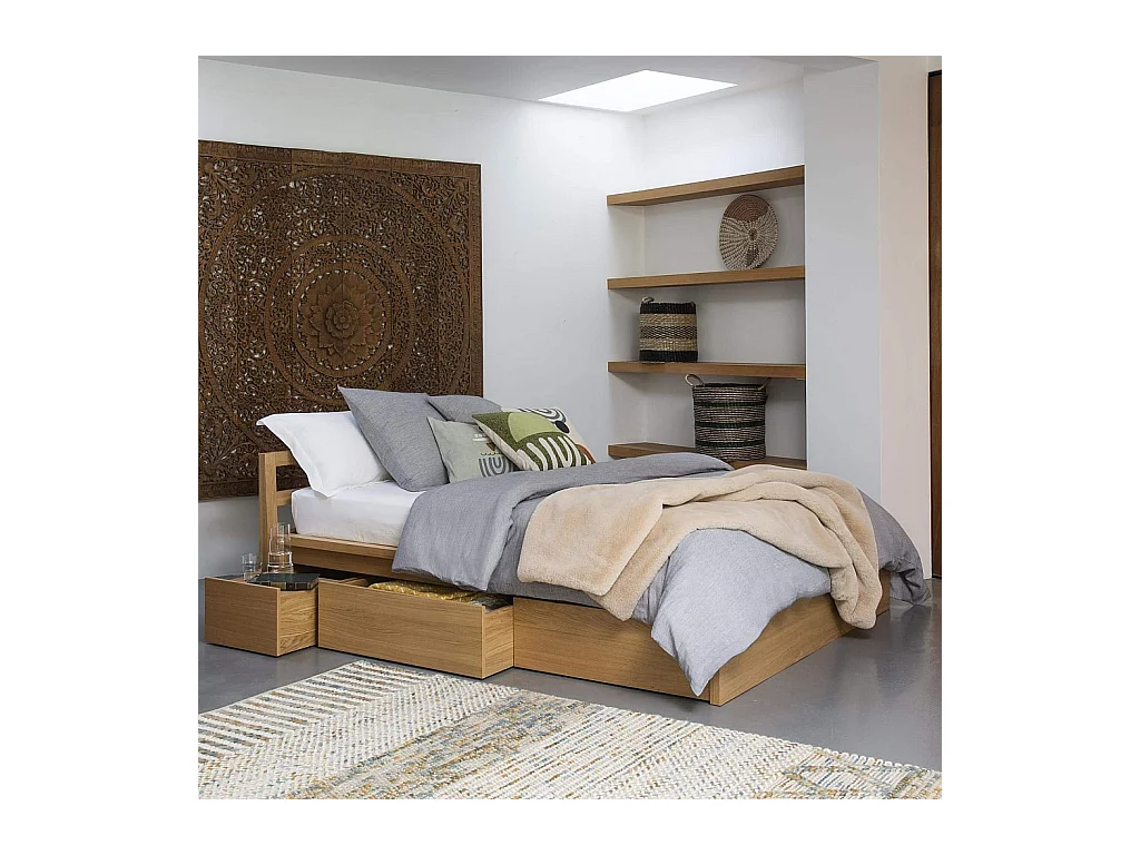 Habitat - Lit 160 x 200 cm avec rangements en chêne - Naturel - Adams II