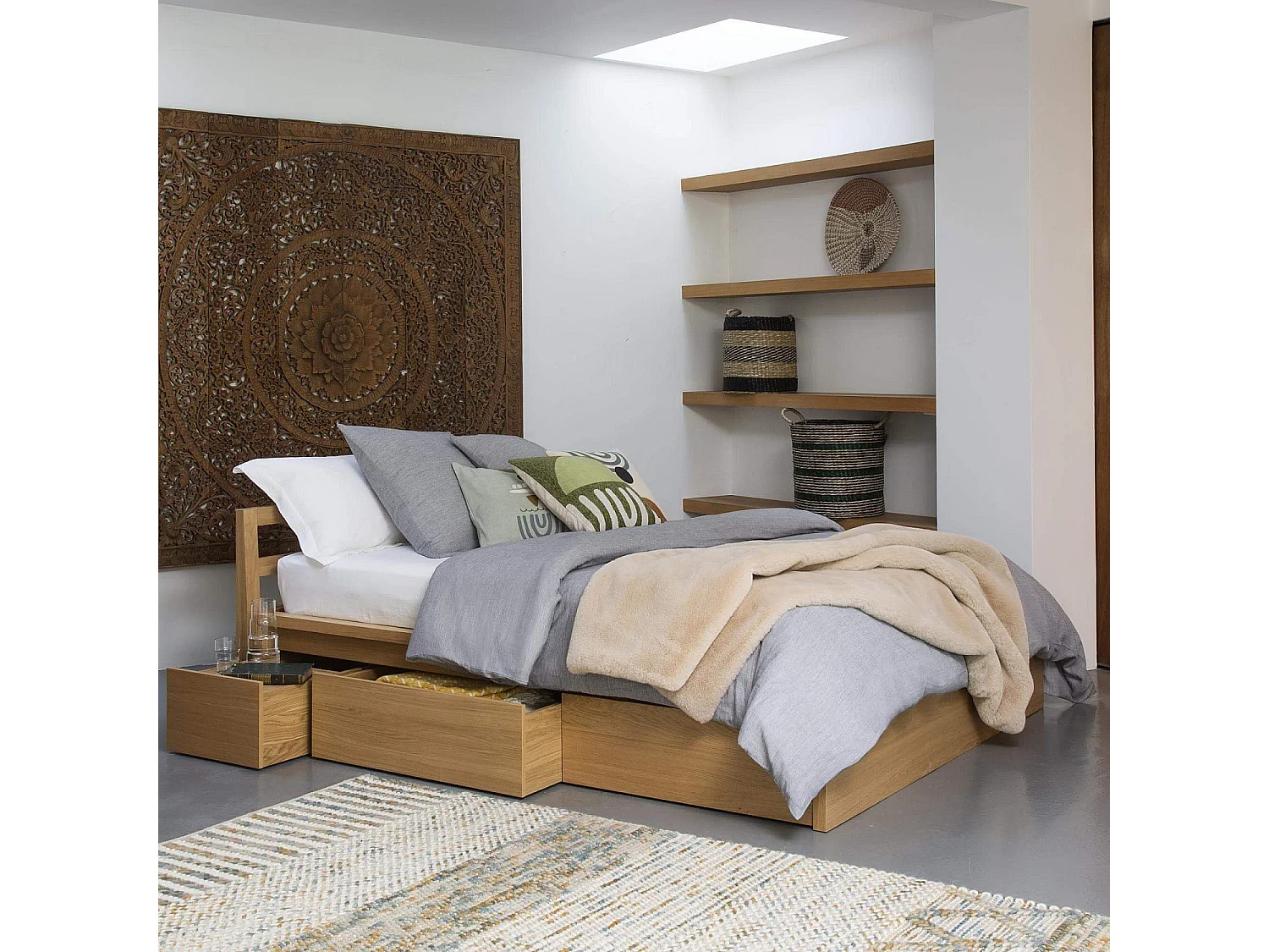 Habitat - Lit 160 x 200 cm avec rangements en chêne - Naturel - Adams II