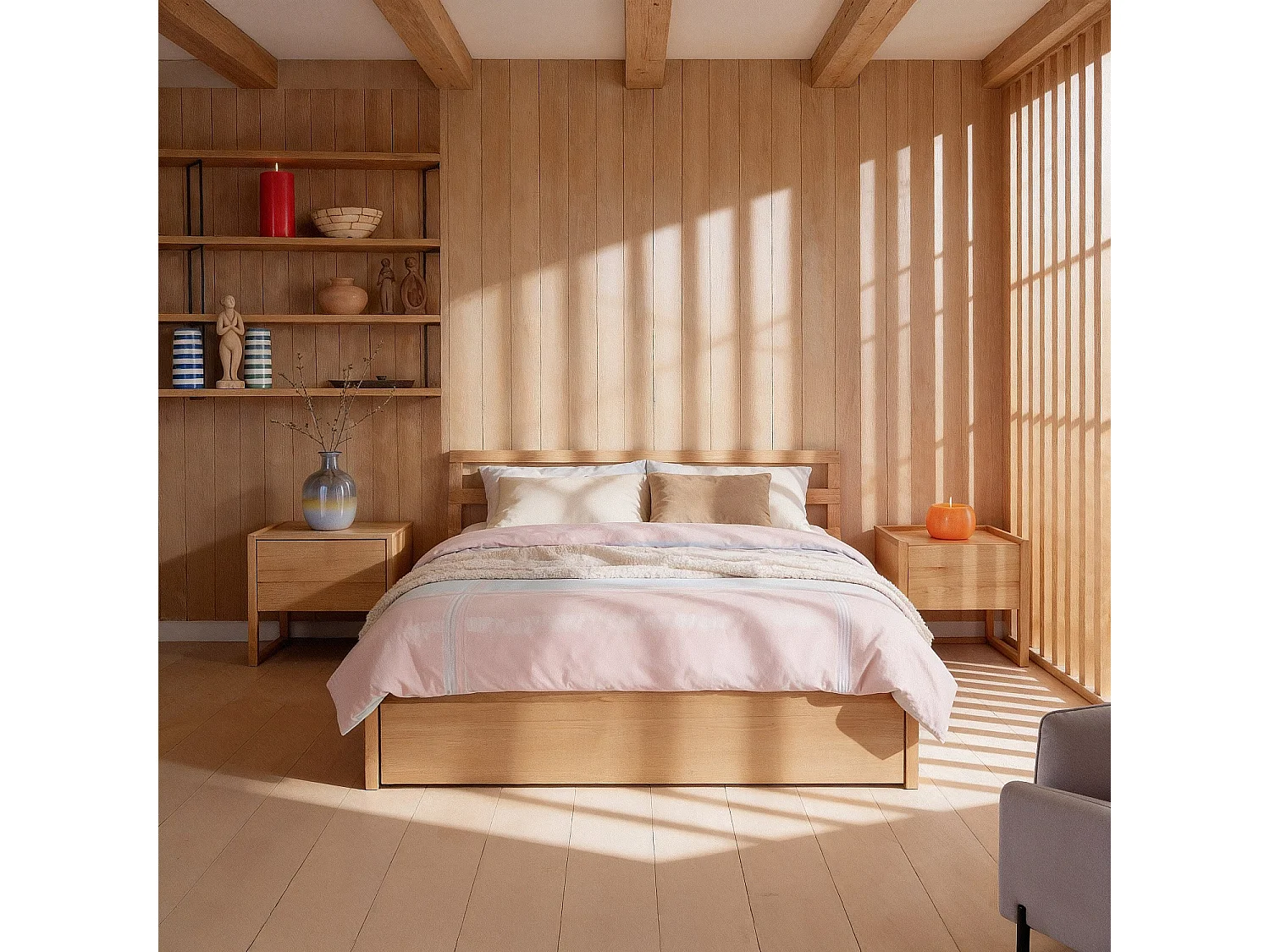 Habitat - Lit 160 x 200 cm avec rangements en chêne - Naturel - Adams II