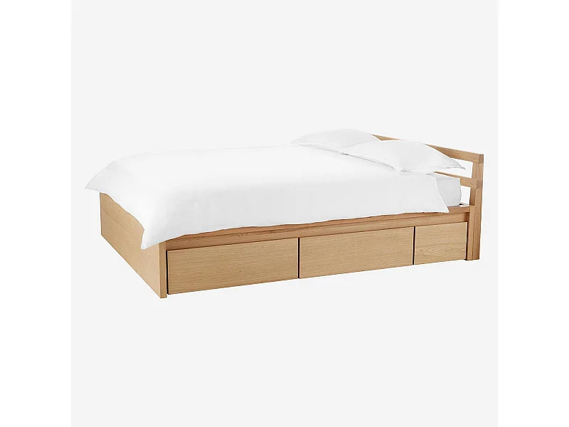 Habitat - Lit 160 x 200 cm avec rangements en chêne - Naturel - Adams II