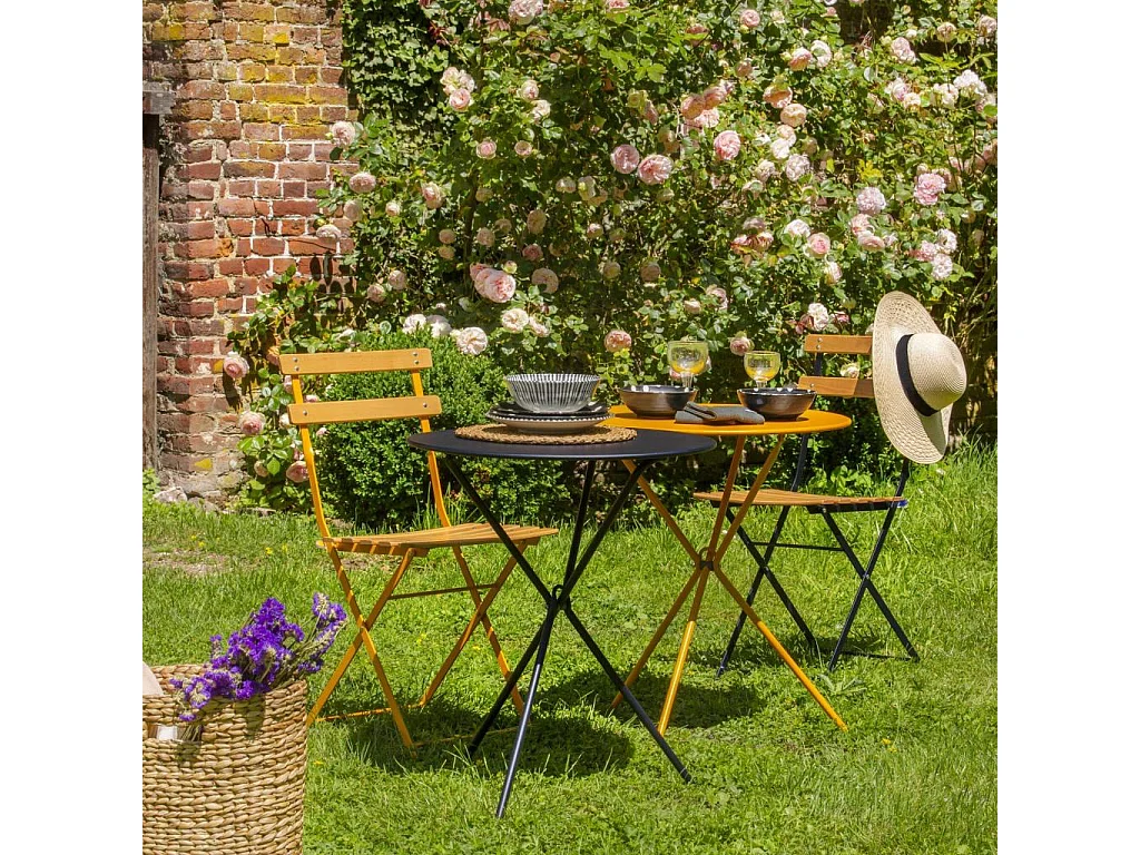 Habitat - Chaise pliante de jardin en acier - Jaune (Lot de 2) - Parc