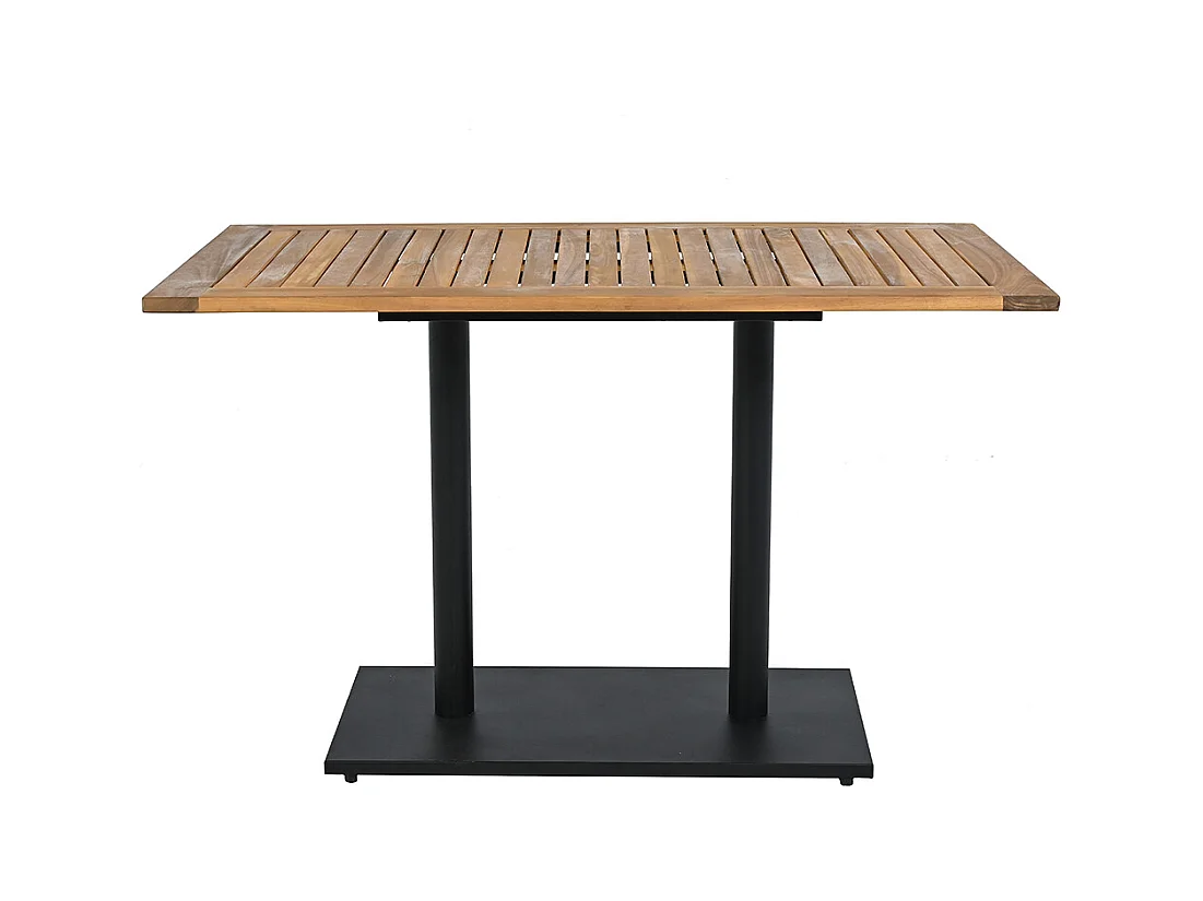 5-teiliges Outdoor-Tisch- und Stuhlset für 4 Personen gleichzeitig, mit Tischplatte aus massivem Akazienholz und PE-Rattan-Stühlen.