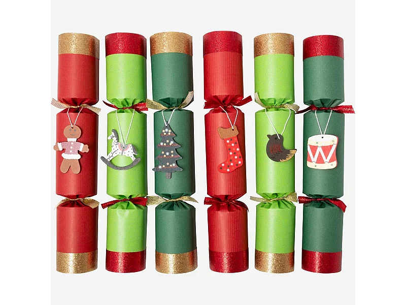 Habitat - Décoration de Noël - Lot de 6 crackers avec figurine - Rouge - Crackers