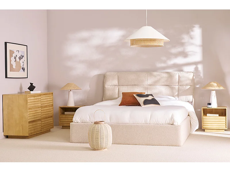 Letto matrimoniale 160x200 cm in tessuto beige texture HONO