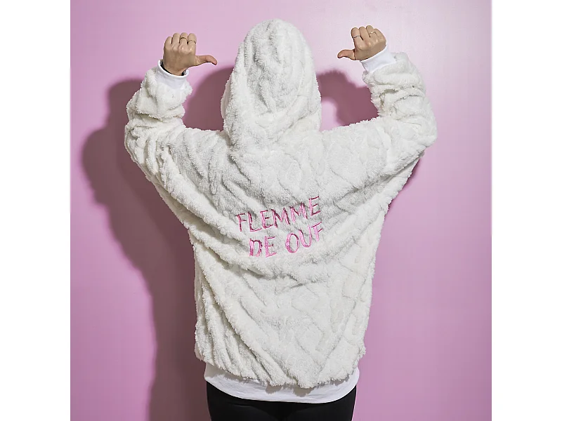 Sweat A Capuche Hoodie Flemme De Ouf Blanc Blanc, Rose