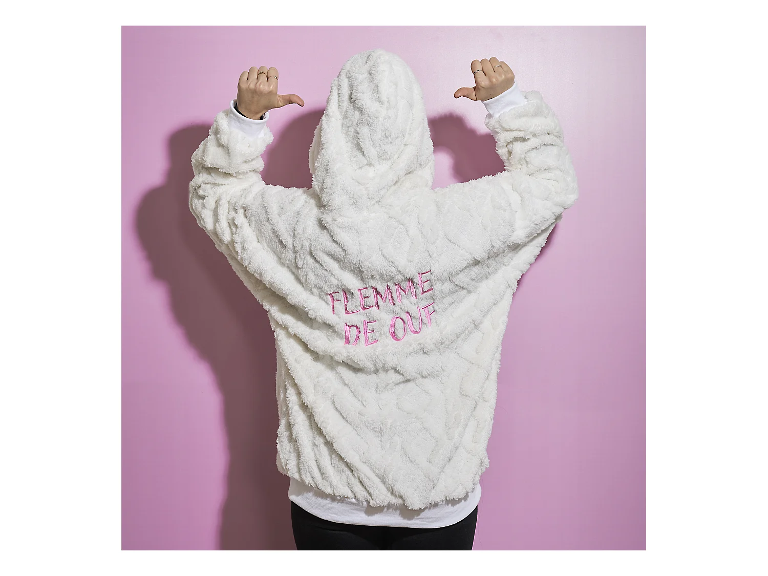 Sweat A Capuche Hoodie Flemme De Ouf Blanc Blanc, Rose