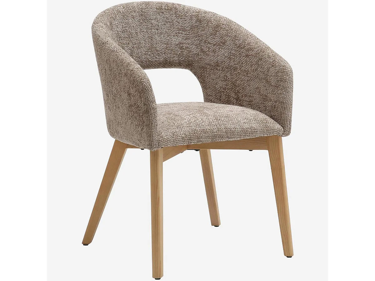 Habitat - Lot de 2 chaises en tissu chenille et bois massif avec accoudoirs - Beige et chêne - Rusti