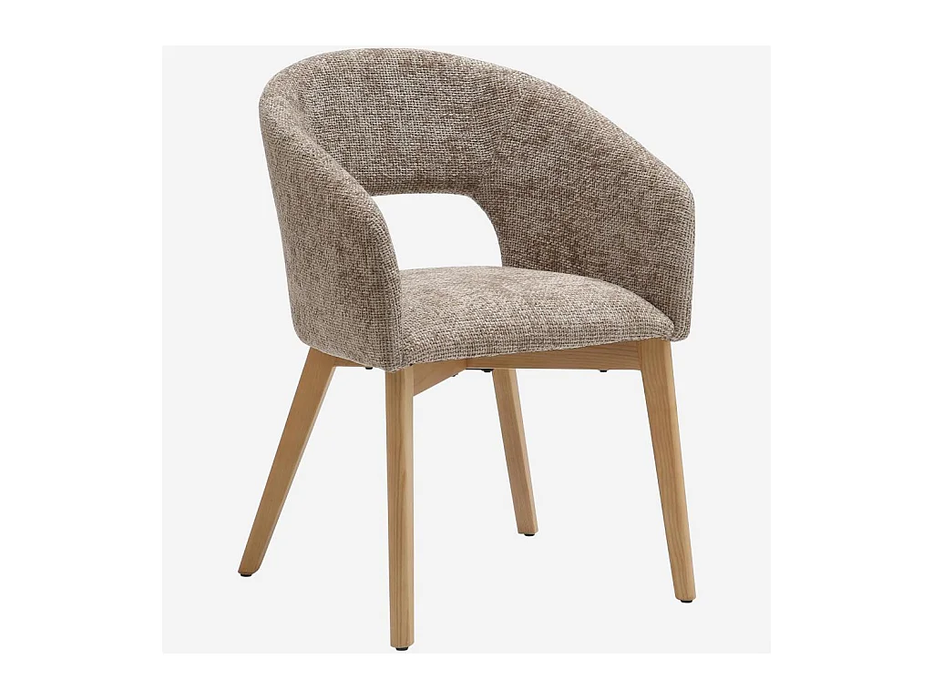Habitat - Lot de 2 chaises en tissu chenille et bois massif avec accoudoirs - Beige et chêne - Rusti