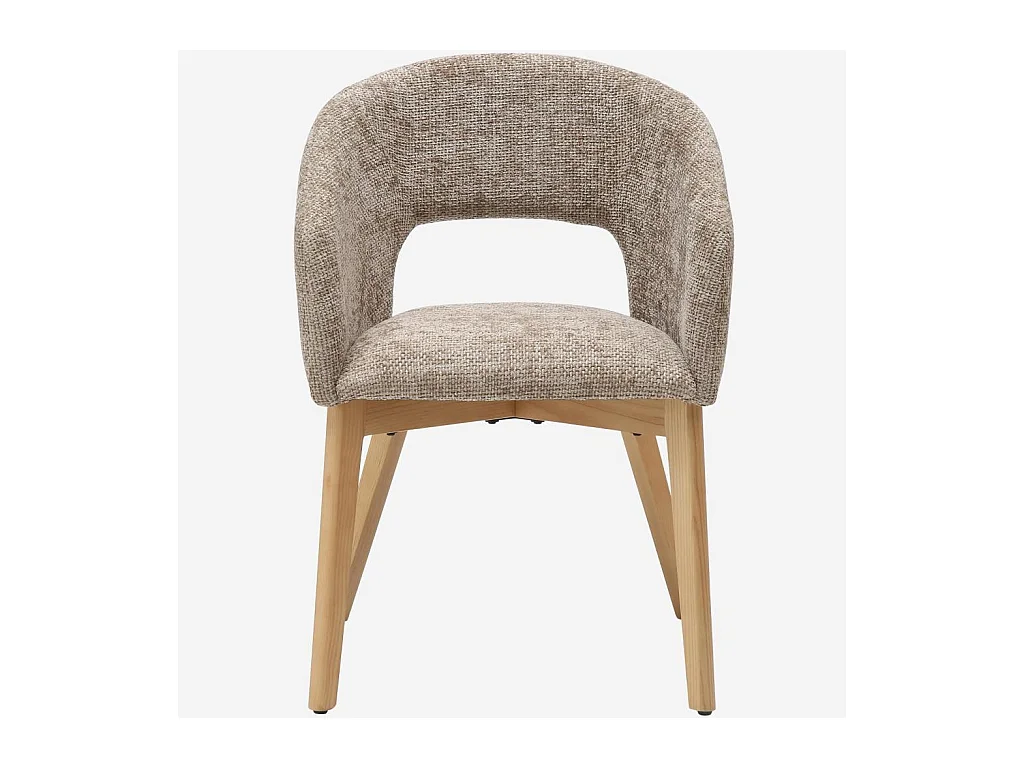 Habitat - Lot de 2 chaises en tissu chenille et bois massif avec accoudoirs - Beige et chêne - Rusti