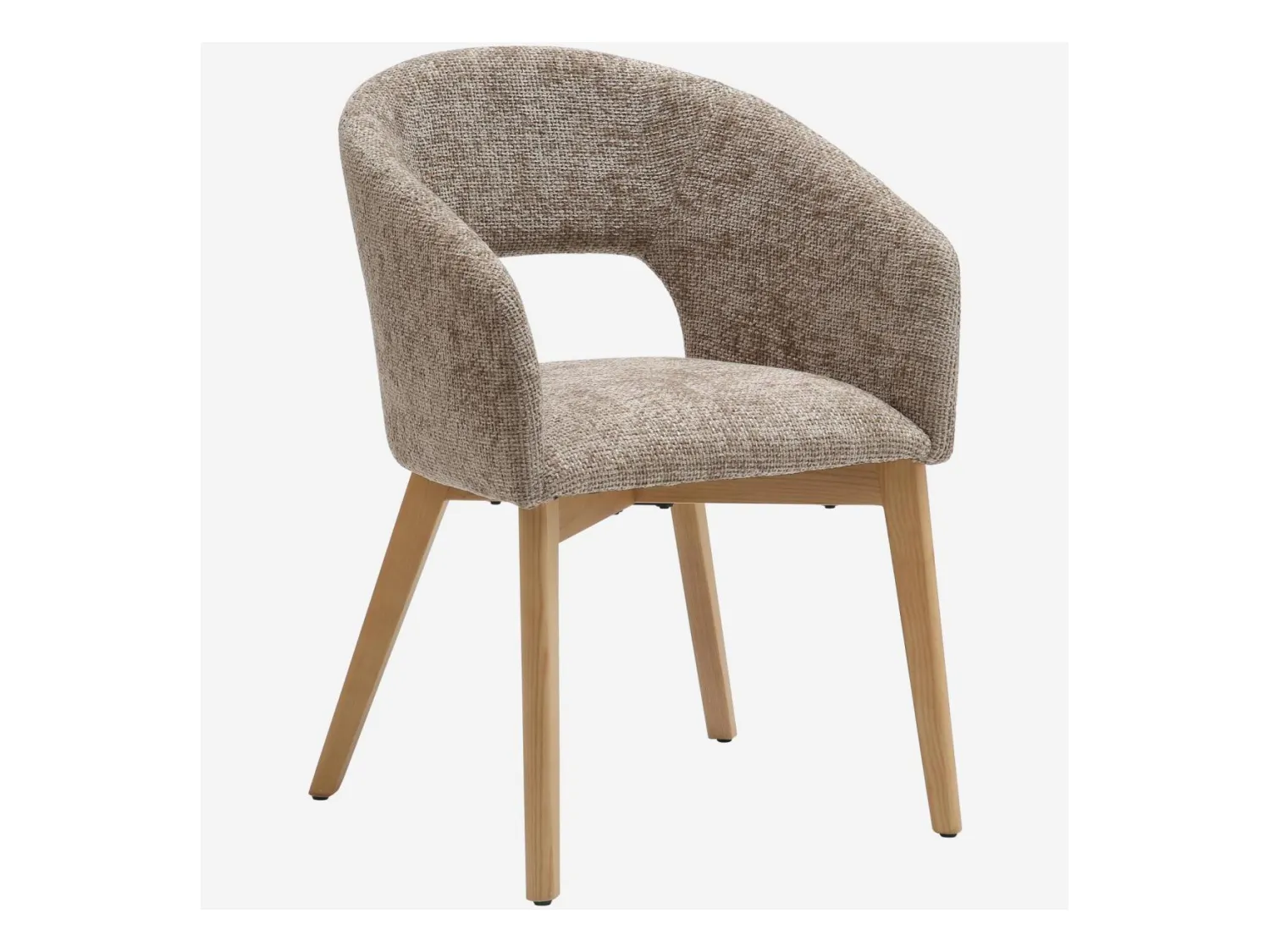 Habitat - Lot de 2 chaises en tissu chenille et bois massif avec accoudoirs - Beige et chêne - Rusti