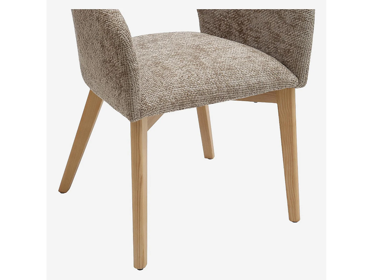 Lot de 2 chaises en tissu chenille et bois massif finition chêne avec accoudoirs - Beige