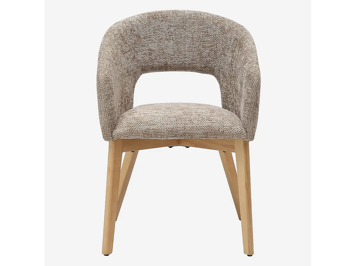 Lot de 2 chaises en tissu chenille et bois massif finition chêne avec accoudoirs - Beige