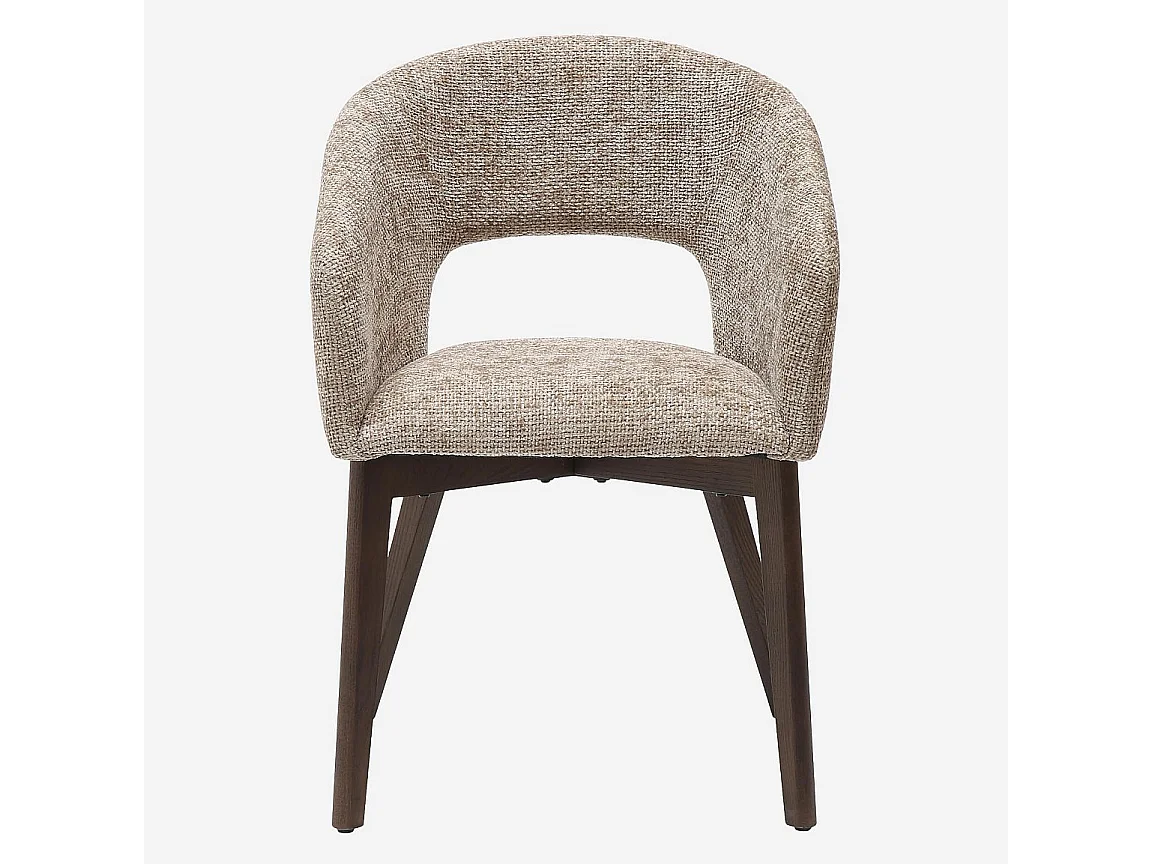 Habitat - Lot de 2 chaises en tissu chenille et bois massif avec accoudoirs - Beige et noyer - Rusti