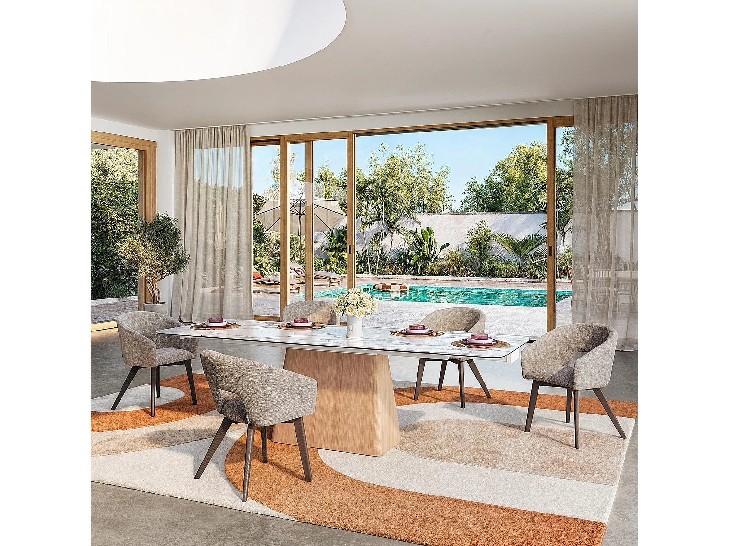 Habitat - Lot de 2 chaises en tissu chenille et bois massif finition noyer avec accoudoirs - Beige - Rusti
