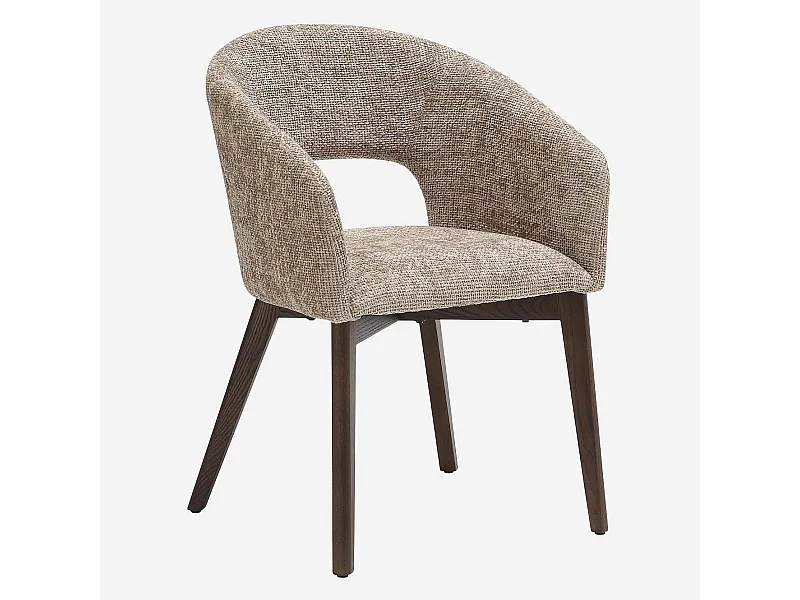 Habitat - Lot de 2 chaises en tissu chenille et bois massif avec accoudoirs - Beige et noyer - Rusti