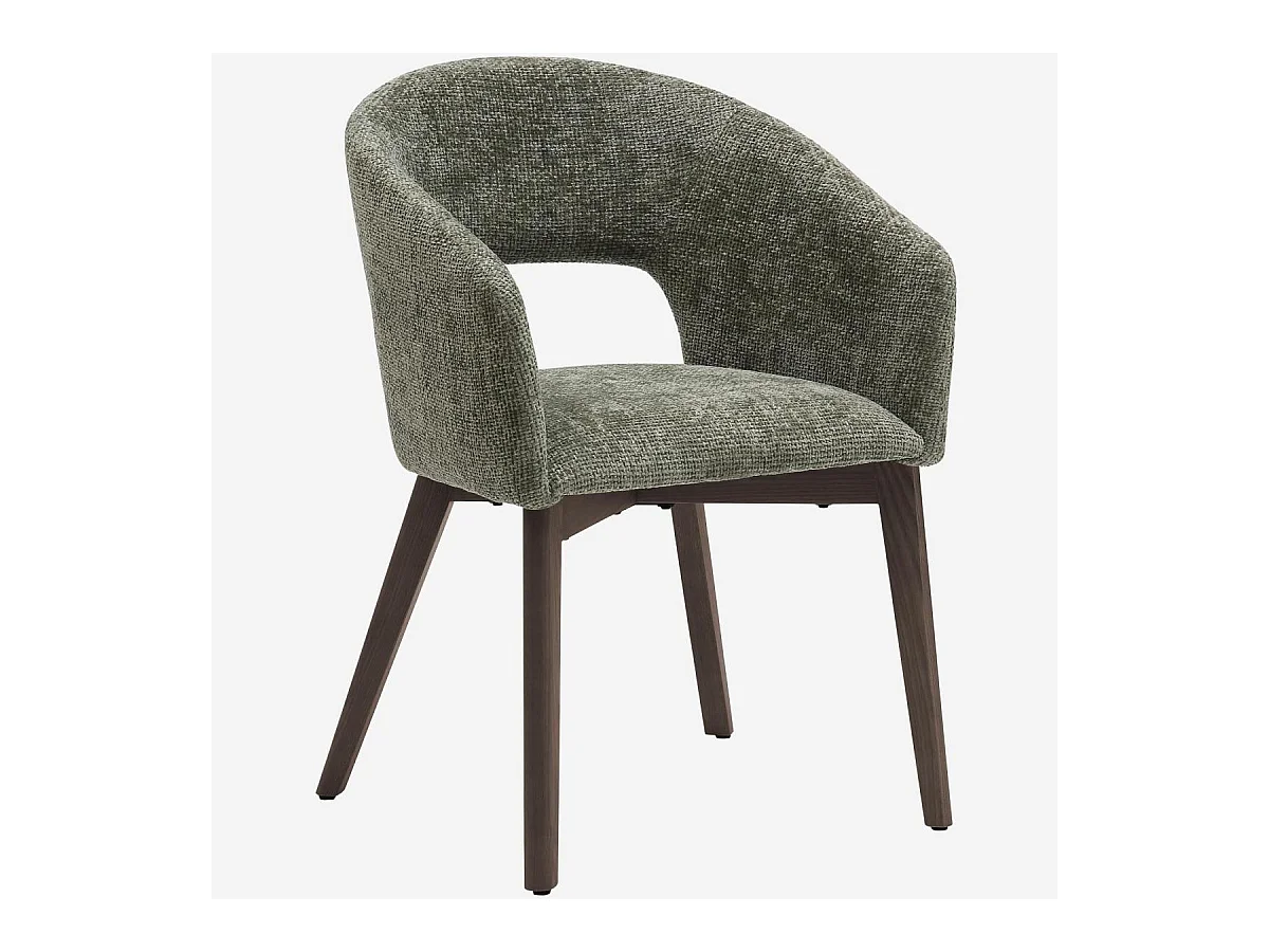 Habitat - Lot de 2 chaises en tissu chenille et bois massif avec accoudoirs - Vert et noyer - Rusti