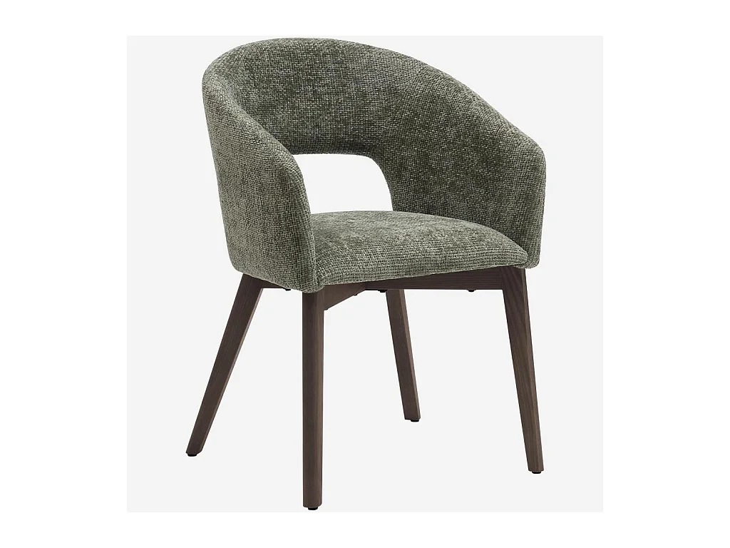 Habitat - Lot de 2 chaises en tissu chenille et bois massif avec accoudoirs - Vert et noyer - Rusti