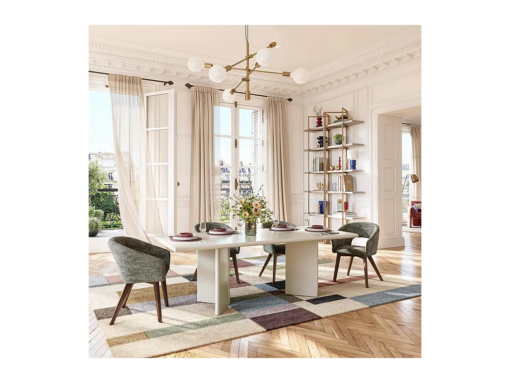 Habitat - Lot de 2 chaises en tissu chenille et bois massif avec accoudoirs - Vert et noyer - Rusti